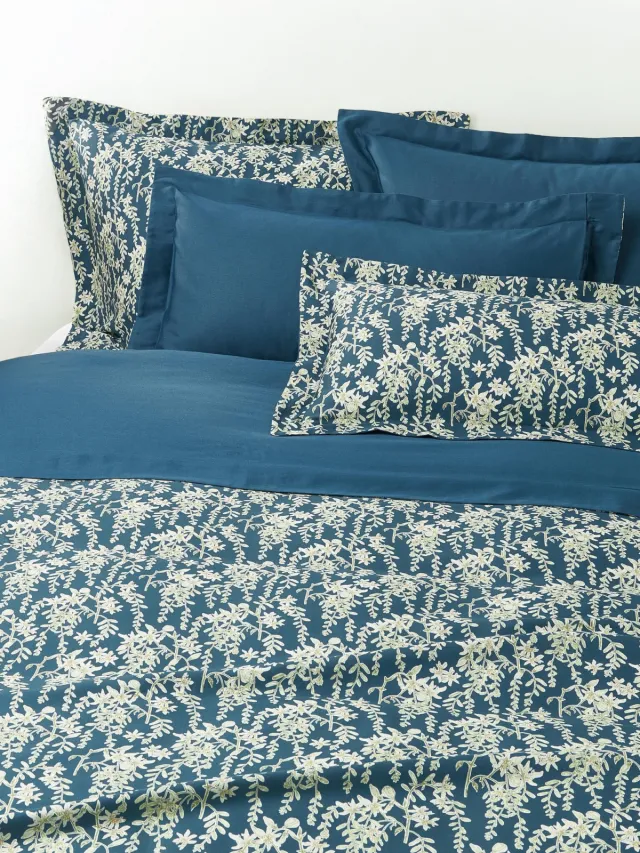 Westwing Collection Katoensatijnen dekbedovertrek Leticia met bloemenprint blauw