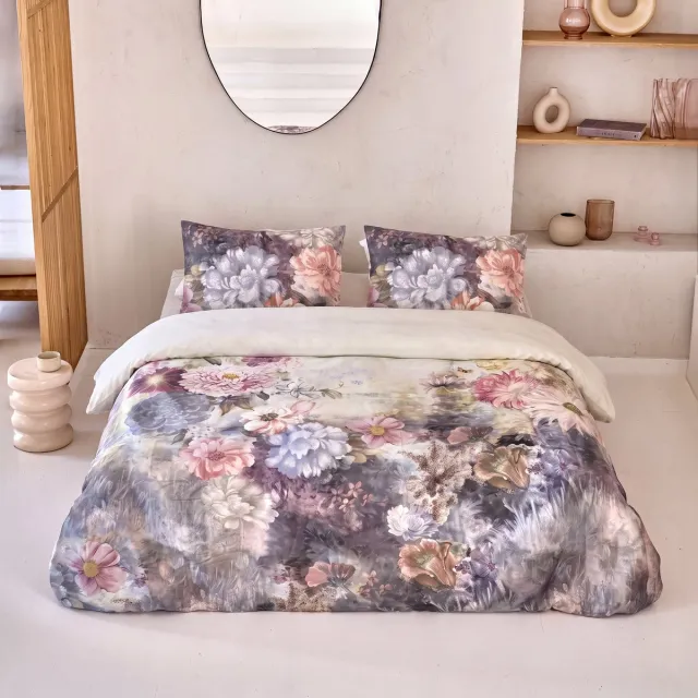 Dreamers Den Dekbedovertrek Valentina 200x200/260 cm – 100% Katoensatijn 220 TC – Bloemen – Inclusief Kussenslopen beige