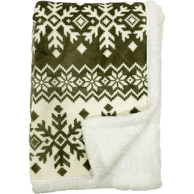 Textino SVEN - plaid 140x180 cm - sherpa fleece deken - nordic print - Martini Olive - groen Olijfgroen