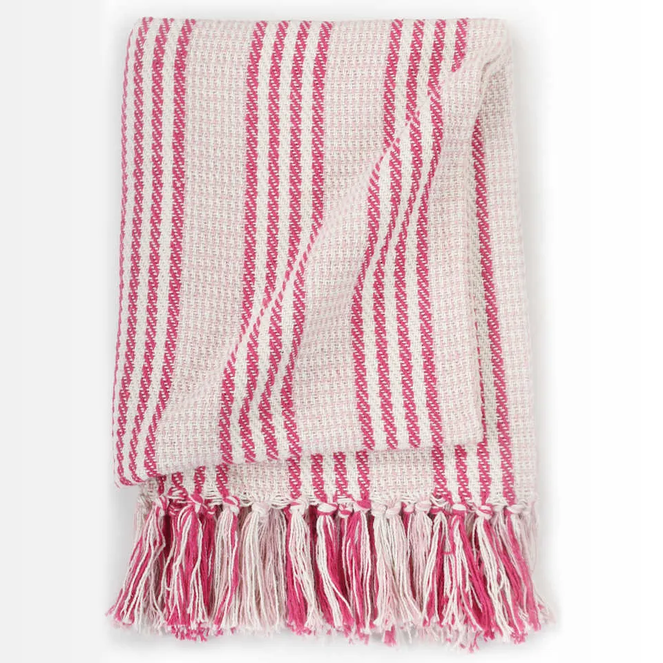 vidaXL Plaid strepen 220x250 cm katoen roze en wit, foto 3
