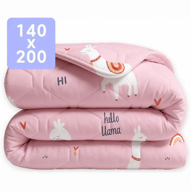 Happybed Kinderdekbed zonder overtrek 140x200 - Wasbaar dekbed - Dekbed zonder hoes - 2 in 1 dekbed - Dekbed met print - Hoesloos dekbed - Lizzy Lama