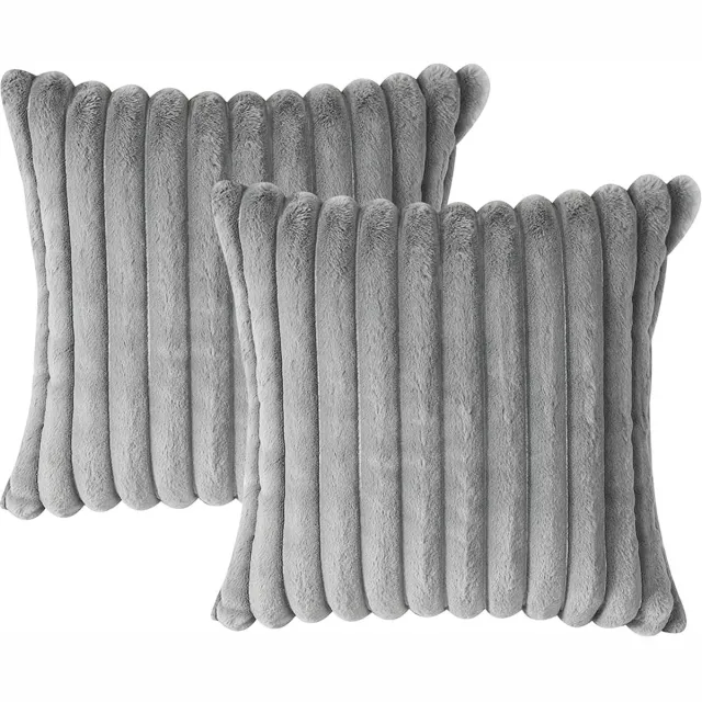 COVREO Kussensloop 45x45 cm lichtgrijs velours, met ritssluiting, 2 stuks