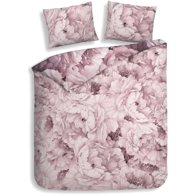 Heckettlane Dekbedovertrek Wade - Bedlinnen met Bloemen print - 240x200-220 cm - Lits-Jumeaux - Beige - Dekbedovertrek van 100% Katoen-Satijn