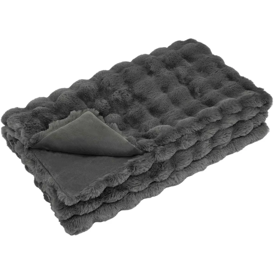 vidaXL Antislip deken van imitatie konijnenbont OLITE Donkergrijs