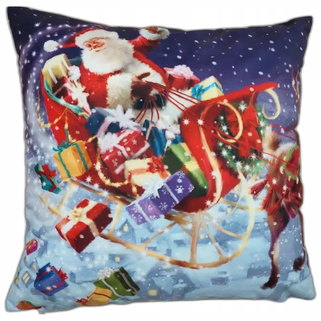DomoweMarzenia Kerst Kussenhoes 40x40cm - Zacht Velours met Sinterklaas & Rendier Design Multicolor