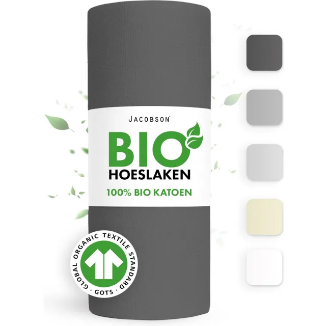 JACOBSON Hoeslaken – 100% Biologisch Katoen – 100x200 cm – tot 23cm matrasdikte– 160 g/m² – Antraciet