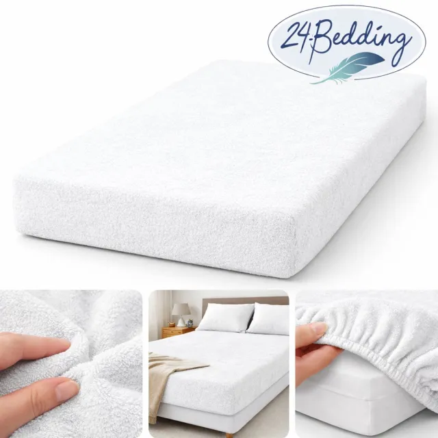 24-Bedding 2 stuks !! - Badstof Hoeslaken - Extra Zwaar - 180 gr/m2 - 100x200 cm - Wit - 30 cm