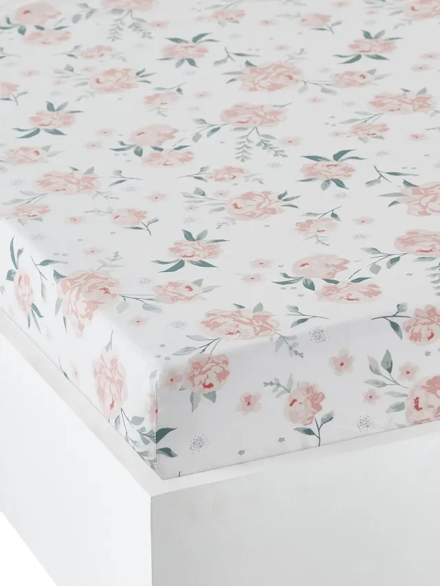 vertbaudet Hoeslaken babyledikant EAU DE ROSE ecru / roze