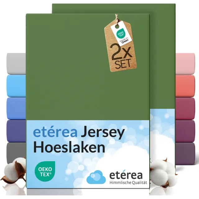 etérea Himmlische Qualität etérea Jersey hoeslaken 2-pack 90x200-100x200 cm (hoek 25 cm) 100% katoen - Kaktusgroen Cactus