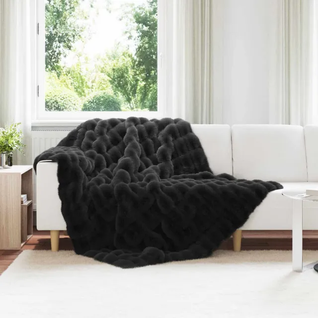 vidaXL Antislip deken van imitatie konijnenbont OLITE Zwart, foto 2