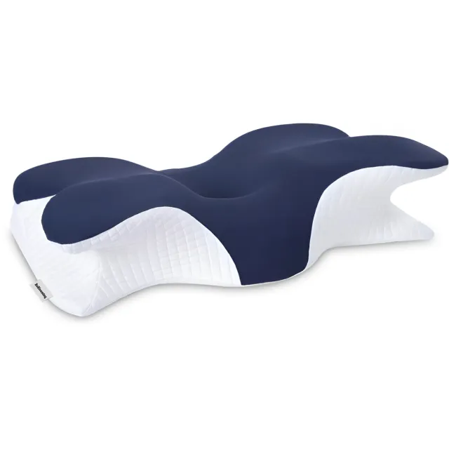 BeBlooming Vlinderkussen - Ergonomisch Hoofdkussen voor Nekklachten - Anti Snurk Kussen - Traagschuim - voor Zij- en Rugliggers - Blauw