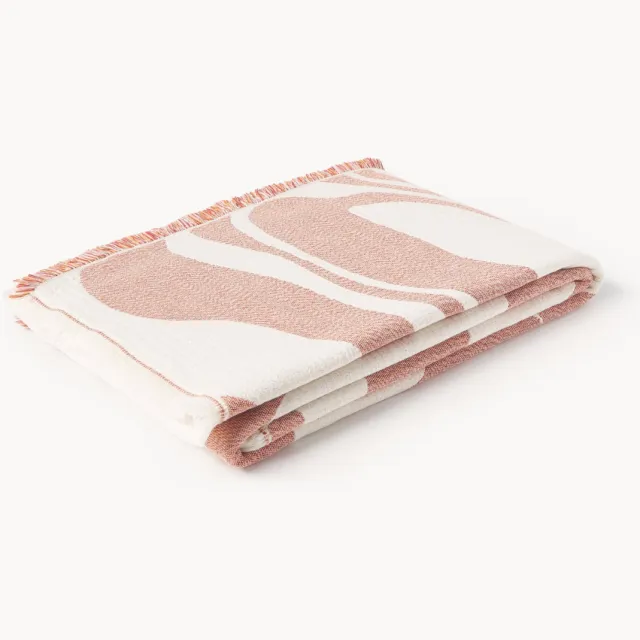 Westwing Collection Jacquard plaid Rui met franjes Roze