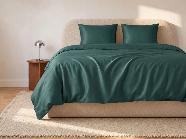 Vente-unique Bedlinnenset in satijn 108 draden/cm² - Dekbedovertrek 220 x 240 cm + 2 kussenslopen 63 x 63 cm - Dennengroen - TALORA van PALACIO