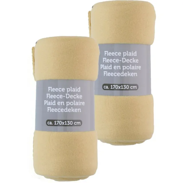 Excellent Houseware Fleece dekens/plaids - 2x - licht geel - 170 x 130 cm Lichtgeel