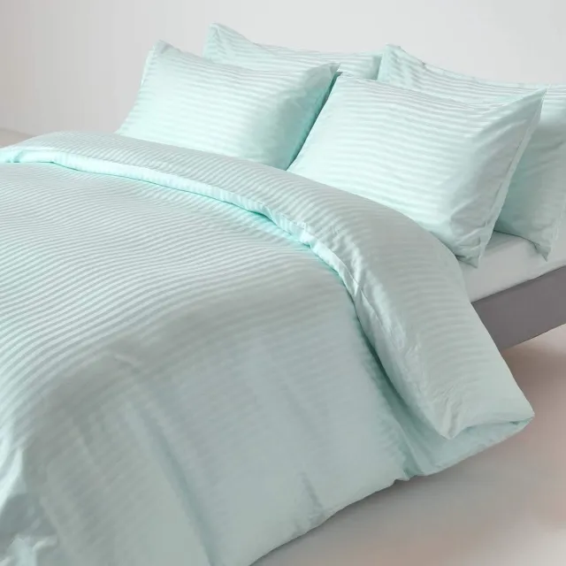 JGS Luxe Dekbedovertrekset met Satijnen Strepen, 100% Egyptisch Katoen, Blauw, 260x220 cm aqua