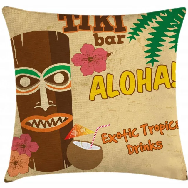 ABAKUHAUS Tiki Bar Kussenhoes – 40×40 cm – Dubbelzijdig bedrukt, Wasbaar Braun Senf