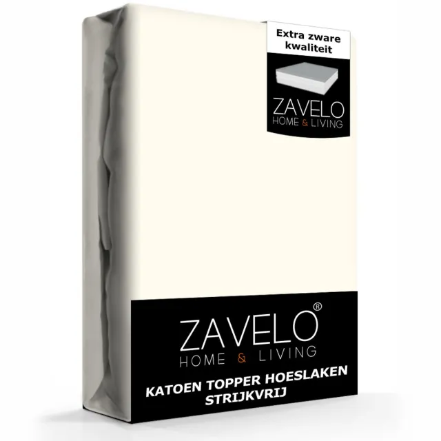 Zavelo Katoen Topper Hoeslaken Strijkvrij Ivoor-Lits-jumeaux (160x200 cm) Ecru