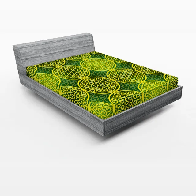 ABAKUHAUS Modern hoeslaken, transparant Levensbloemmotief, zachte decoratieve stof met elastische band, 140 x 200 cm, jagersgroen Yellow Hunter's Green