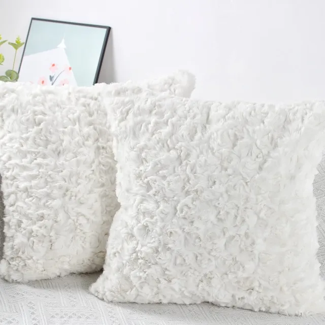 Imperatoris Kussenhoes/Kussensloop Pluche voor Woonkamer Kussen 50 x 50 cm - Fluffy Sierkussen- Cushion Cover set van 2 Wit