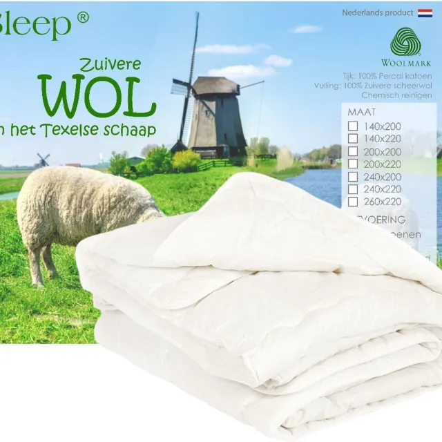 iSleep Wollen Zomerdekbed - 100% Zuiver Scheerwol Zomer Dekbed - Tweepersoons - 200x200 cm - Ecru