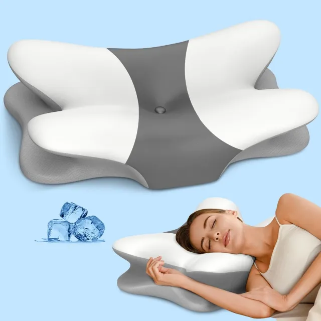 VONKELIOS® VONKELIOS®Neksteunkussen voor verlichting van nekpijn - Ergonomisch nekkussen om te slapen, voorgevormd traagschuimkussen, zijslaperkussen voor nekondersteuning, hoofdkussen voor rug- en buikslapers grijs