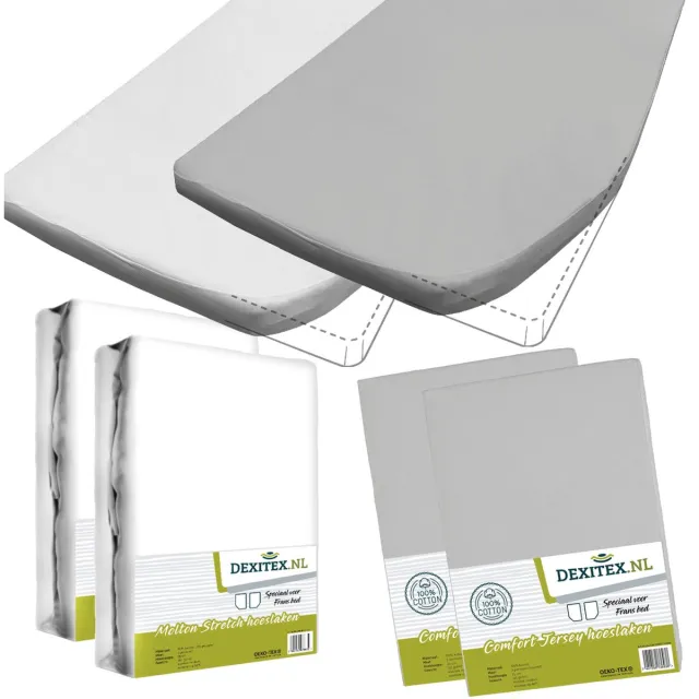 dexitex Textielpakket Fransbed/ 2 x Molton/ 2 x LICHT GRIJS Hoeslakens /RECHTS geschikt voor Caravan en Camper