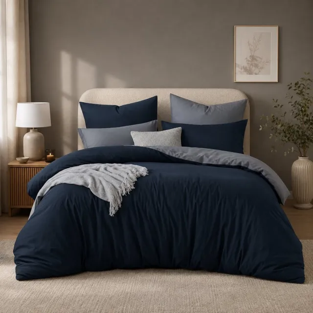 Nazik Living Beddengoedset 4-delig - Omkeerbaar Dekbedovertrek 135x200 cm - Microvezel - Blauwgrijs - Strijkvrij met Ritssluiting
