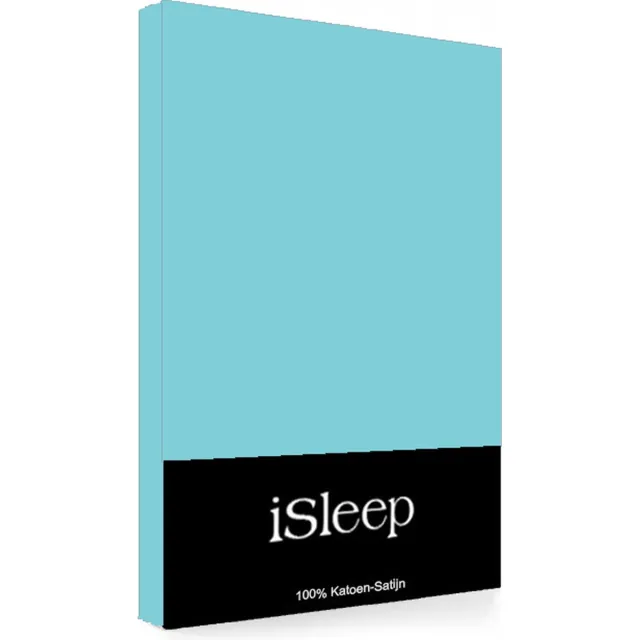 iSleep Satijn-Katoen Hoeslaken - Eenpersoons - 90x200+30 cm - Aqua Blue