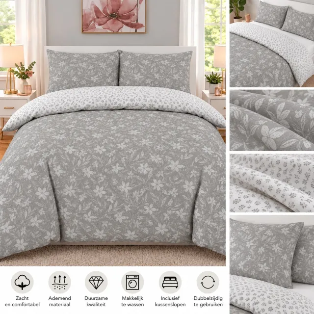 Cotton Touch Dekbedovertrek L Grey Flower grijs