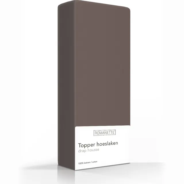 Romanette 100% Luxe Katoen Topper Hoeslaken - Lits-jumeaux Extra Lang (180x220 cm) - Taupe