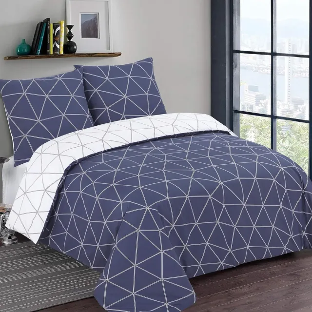 Famanu Hugo Navy Dekbedovertrek en 2 bijpassende kussenslopen, katoen, 260 x 240 cm