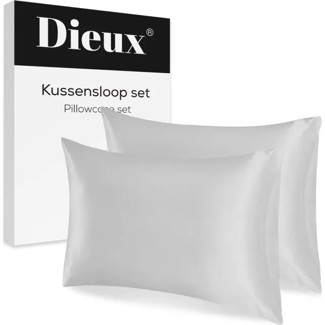 Dieux® Luxe Satijnen Kussensloop - Grijs - Kussenslopen 60 x 70 cm - set van 2 - Kussensloop Satijn - Anti allergeen - Huidverzorging - Haarverzorging - Zacht Beddengoed