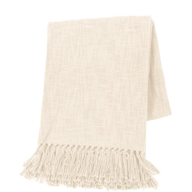 Tiseco Deken COTTON SLUB - met franjes - 130x160 cm - Ivoor