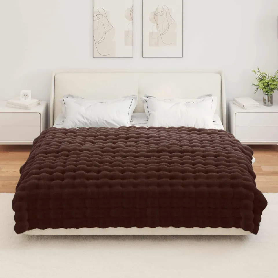 vidaXL Antislip deken van imitatie konijnenbont OLITE 4 st Kameel tan, foto 4