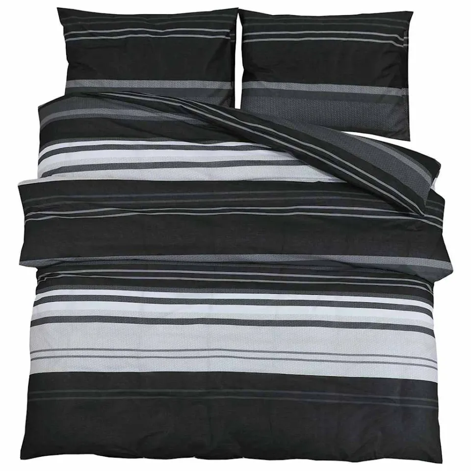 vidaXL 2 st 260 x 220 cm + 50 x 75 cm 100% Cotton Black Stripes, foto 3