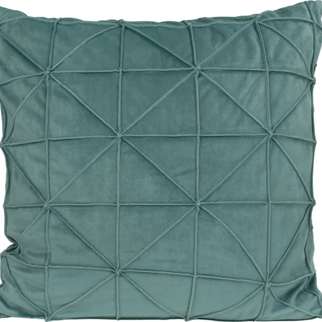 QUVIO Kussensloop geruit met driehoek - Kussenslopen - Kussenhoes - Kussenhoezen - Sierkussens - Fluweel - 50 x 50 cm - Eucalyptus groen
