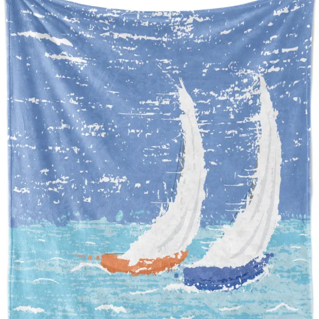 New Bed Nautisch Grunge zeilboten oceaan Zachte Flanellen Fleece Deken, 230 cm x 175 cm Lichtblauw