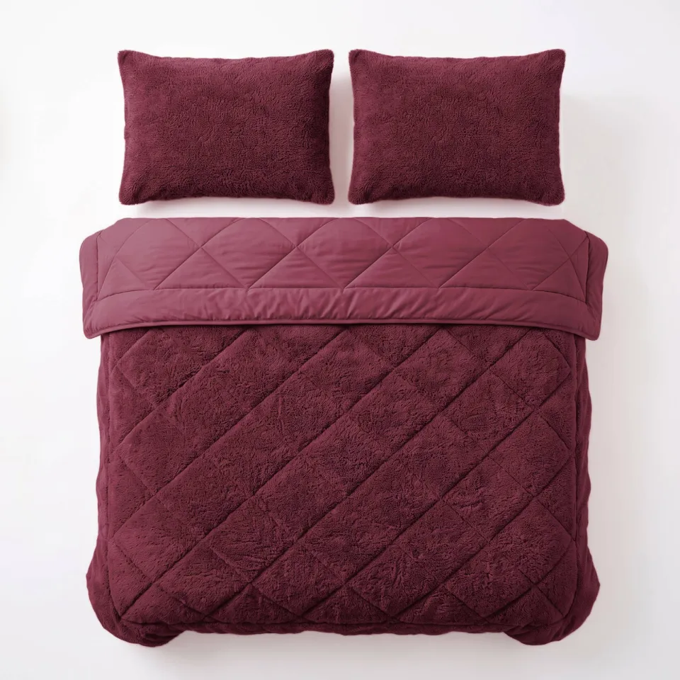 NOUS Living wasbaar dekbed velvet en teddy- Donkerrood, foto 7