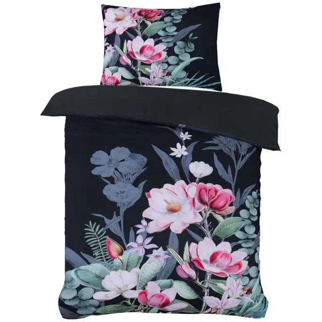 Husch Dekbedovertrek Marlous Black 140x220 cm - Microvezel - Botanisch - Inclusief Kussensloop - Met Drukknopen Instopstrook Multi