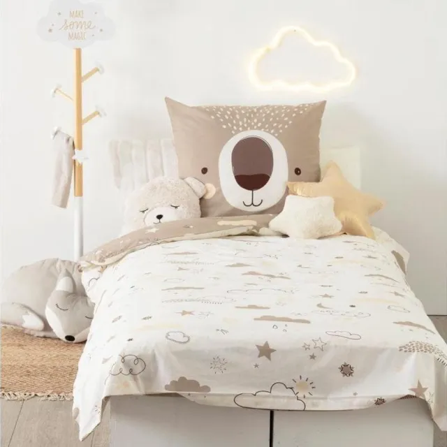 Atmosphera Kids Dekbedovertrek set met 1 kussensloop 140x200cm/65x65cm Beer Beige