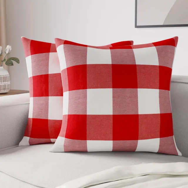 Famanu Kussensloop, 2 stuks (50 x 50 cm) – buffalo, rode ruitjes, rechthoekig, niet-gekleurd, van zacht katoen, decoratief, voor binnen, woonkamer, slaapkamer Buffalo Red Checks