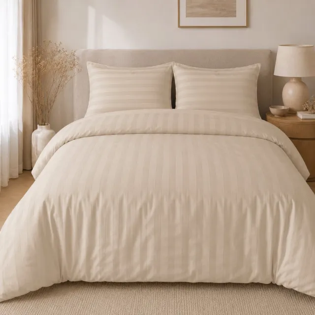 Beau Maison Hotellinnen Dekbedovertrek Zand | 27mm Streep - 200 x 200/220 cm + 2 kussenslopen