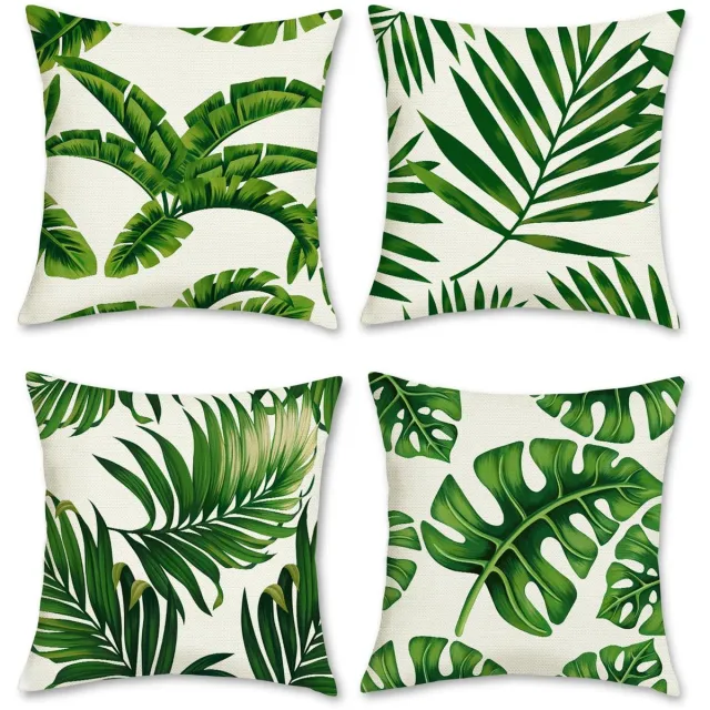 Ibenzoa Set van 4 decoratieve kussenslopen met tropische bladmotieven voor interieur en tuin Tropische bladeren-3