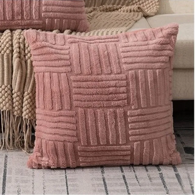 eCarla Decoratieve Kussenhoes 45x45cm Pluche Gevlochten Stijl Veelkleurig