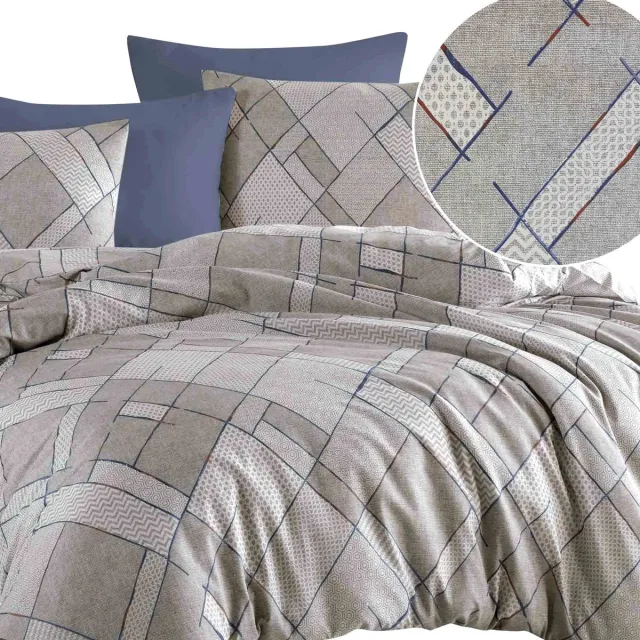 Darymex Luxe Katoenen Dekbedovertrekset Ranforce LIVIO – 200x220 cm – Geometrisch Linnenlook Grijs / Koel Beige – 100% Katoen – Darymex