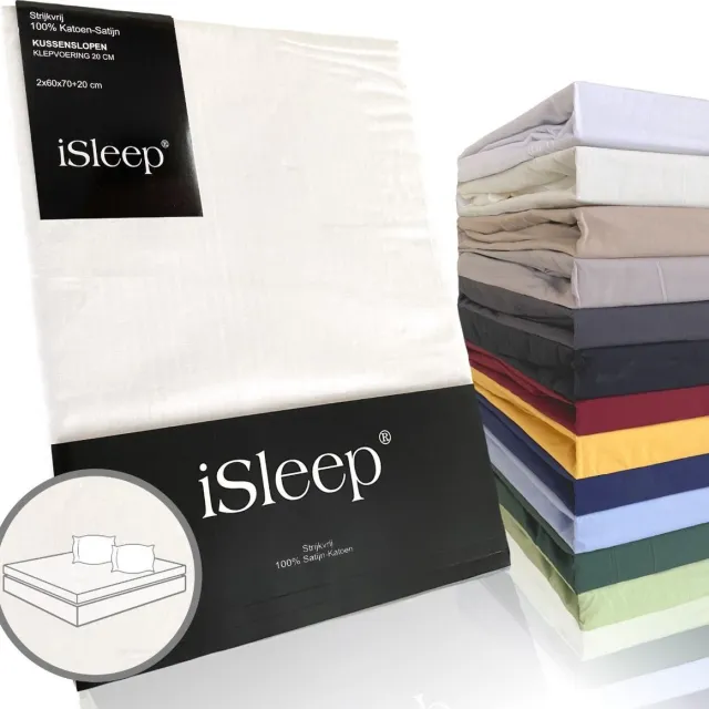 iSleep Katoen-Satijnen Kussenslopen (2 Stuks) - 60x70 cm - Wit