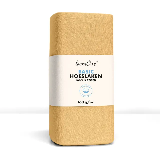 Loom One Hoeslaken – 100% Jersey Katoen – 200x200 cm – tot 23cm matrasdikte– 160 g/m² – Beige