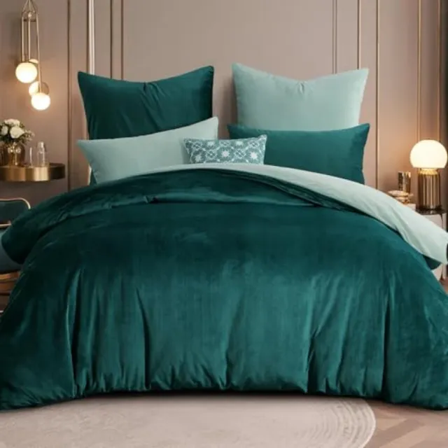 Nazik Living Beddengoedset 3-delig omkeerbaar flanel 220x240 cm met 2 kussenslopen 80x80 cm, lichtgroen donkergroen