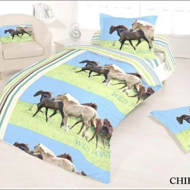 Better Nights Kinderdekbedovertrek Chiel- Paarden-140x200 cm + 1 kussensloop 65x65 cm- 100% katoen blauw