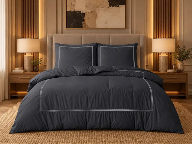 Dormidor Dekbedovertrek Suite Élégance – 100% Percale Katoen – Zwart/Grijs – 2 Kussenslopen